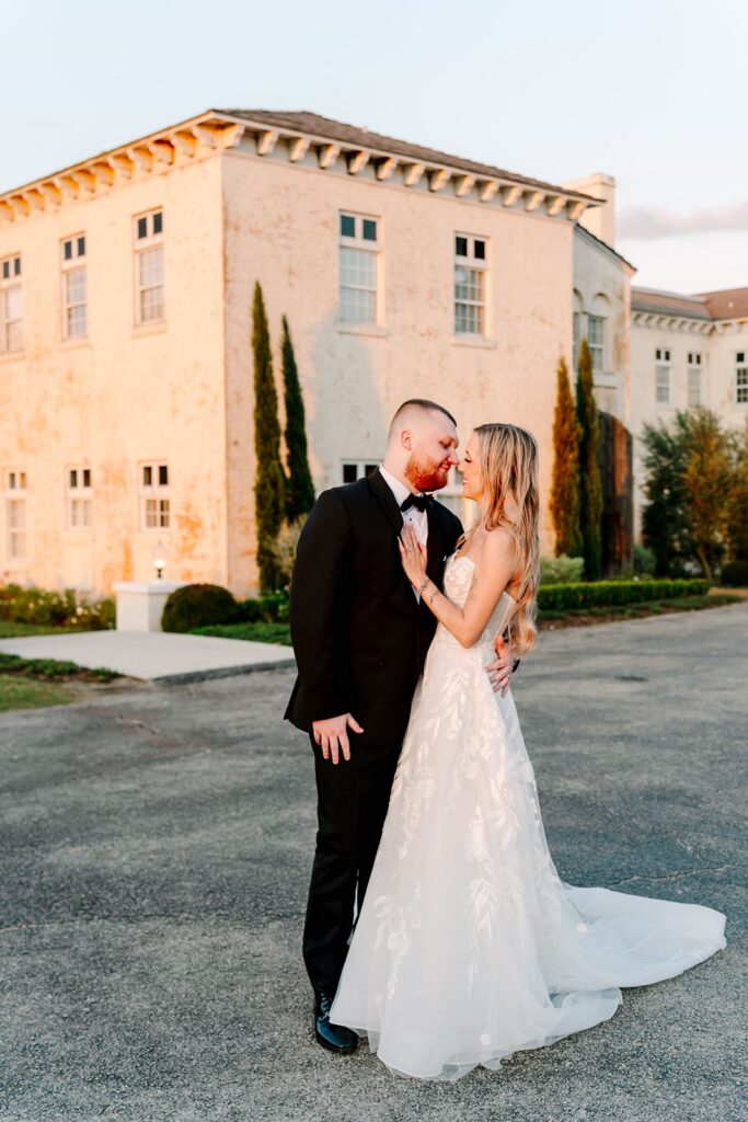 Bride and Groom Golden Hour portraits at Bella Cosa Wedding Venue