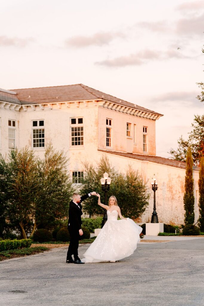 Golden hour portrait at Bella Cosa Wedding Venue