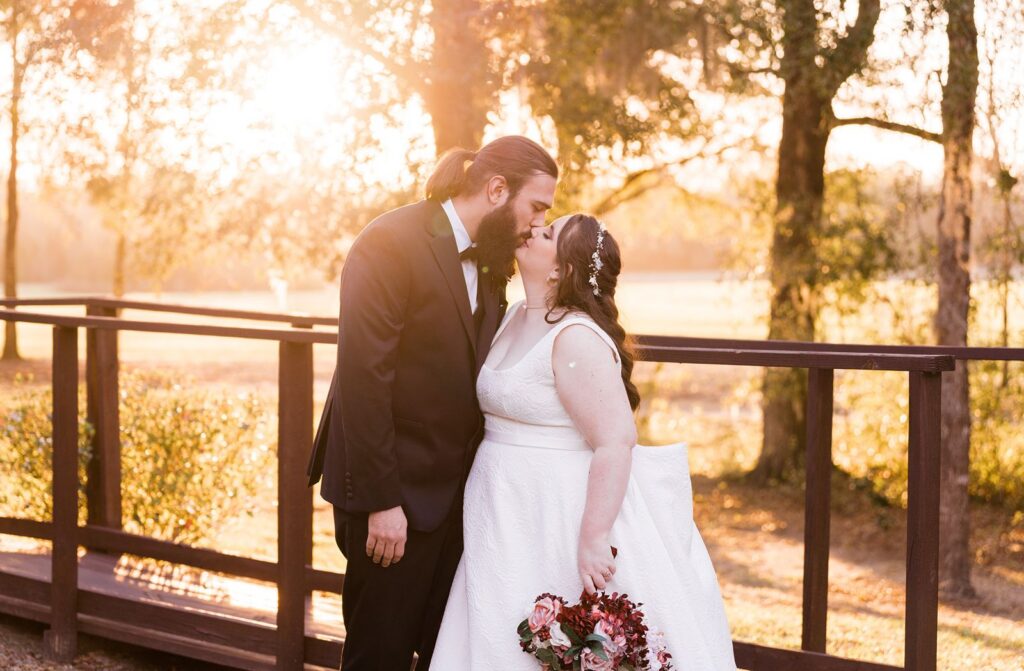 Bride and Groom at golden hour at the Granville Plantation
