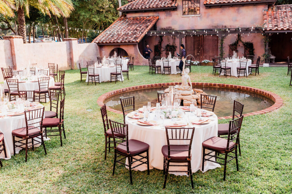 Reception at The Howey Mansion Wedding Venue in the Fountain Courtyard