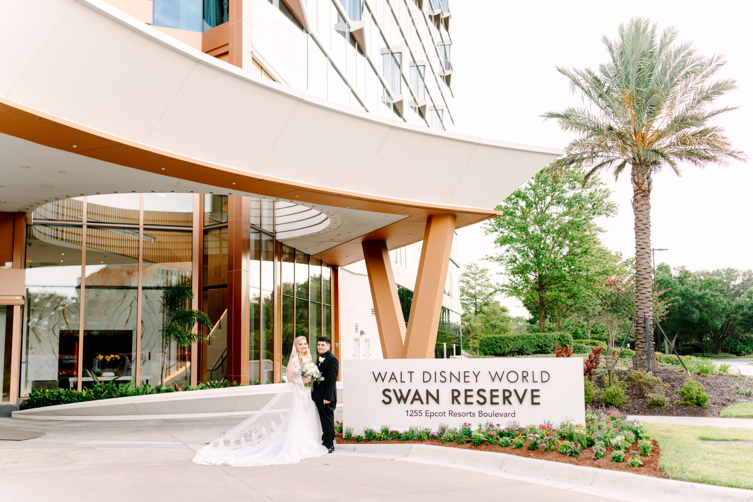 Bride and Groom portrait at the Walt Disney World Swan Reserve
