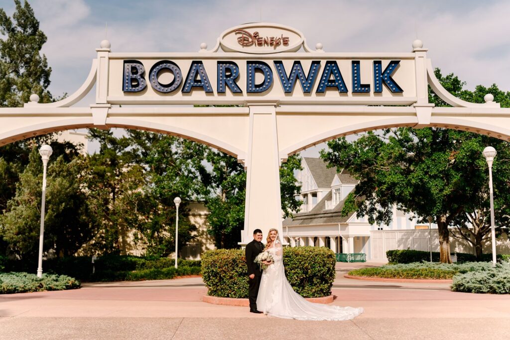 Bride and Groom portrait at the Walt Disney World Boardwalk Resort