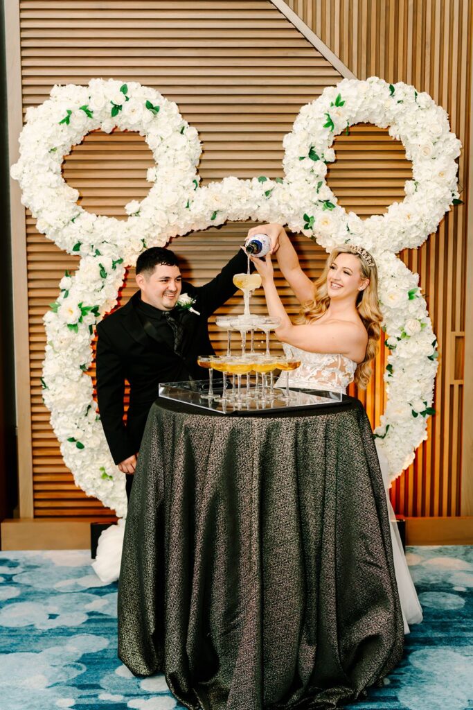 Walt Disney World Swan and Dolphin Wedding Champagne Tower Pour